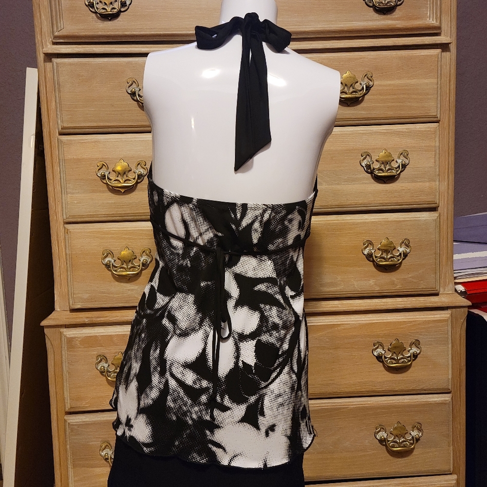 Iz Byer Black & White Shadowy Pattern Halter Top - Picture 2 of 3